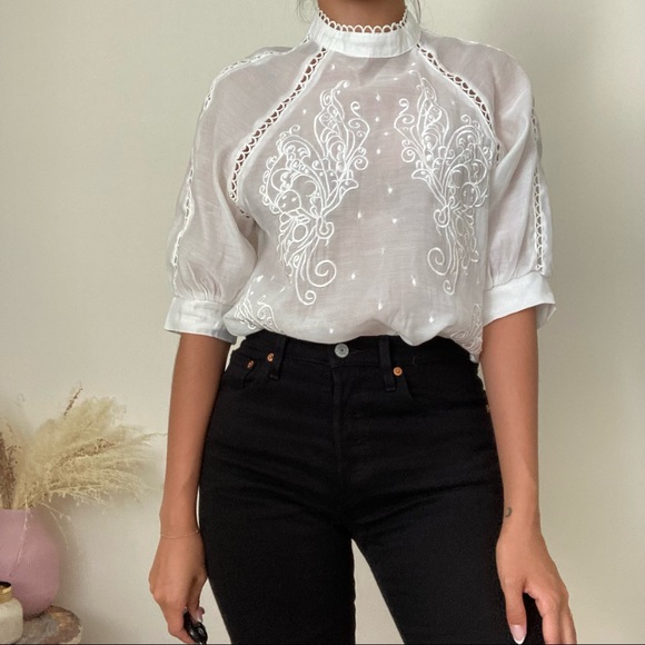 See Through White Embroidered Blouse - Picture 2 of 5